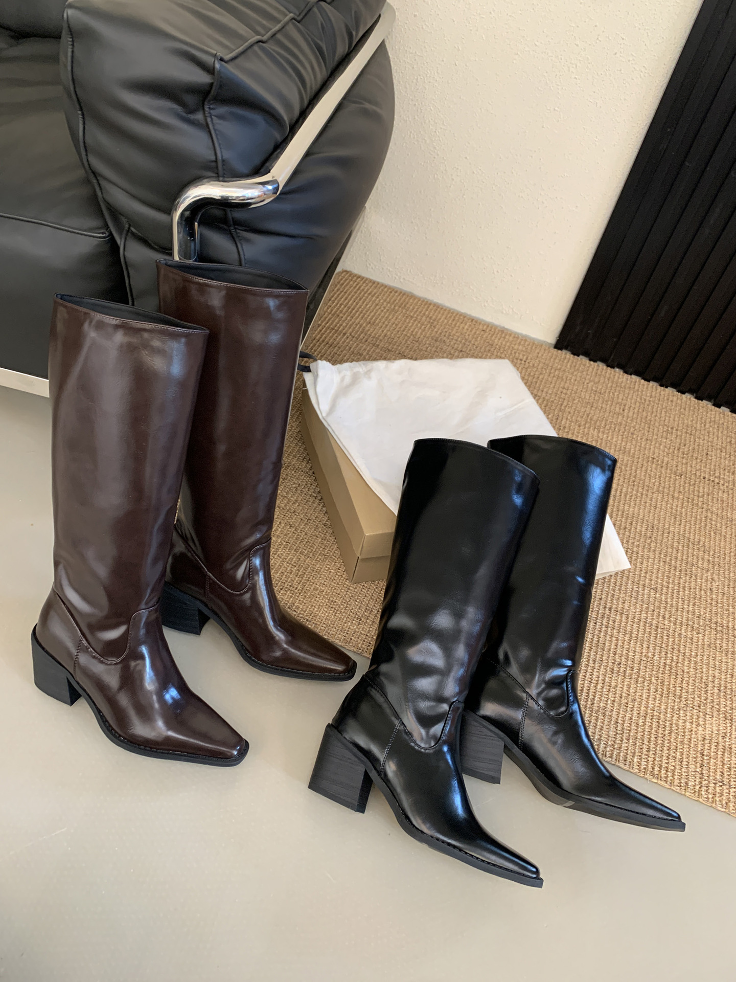 ShoeGlobe 2025 Autumn Winter New Versatile Long Wide Square Toe Chunky High Heel Thin Style Elegant Commuter Boots For Women_voghion.com