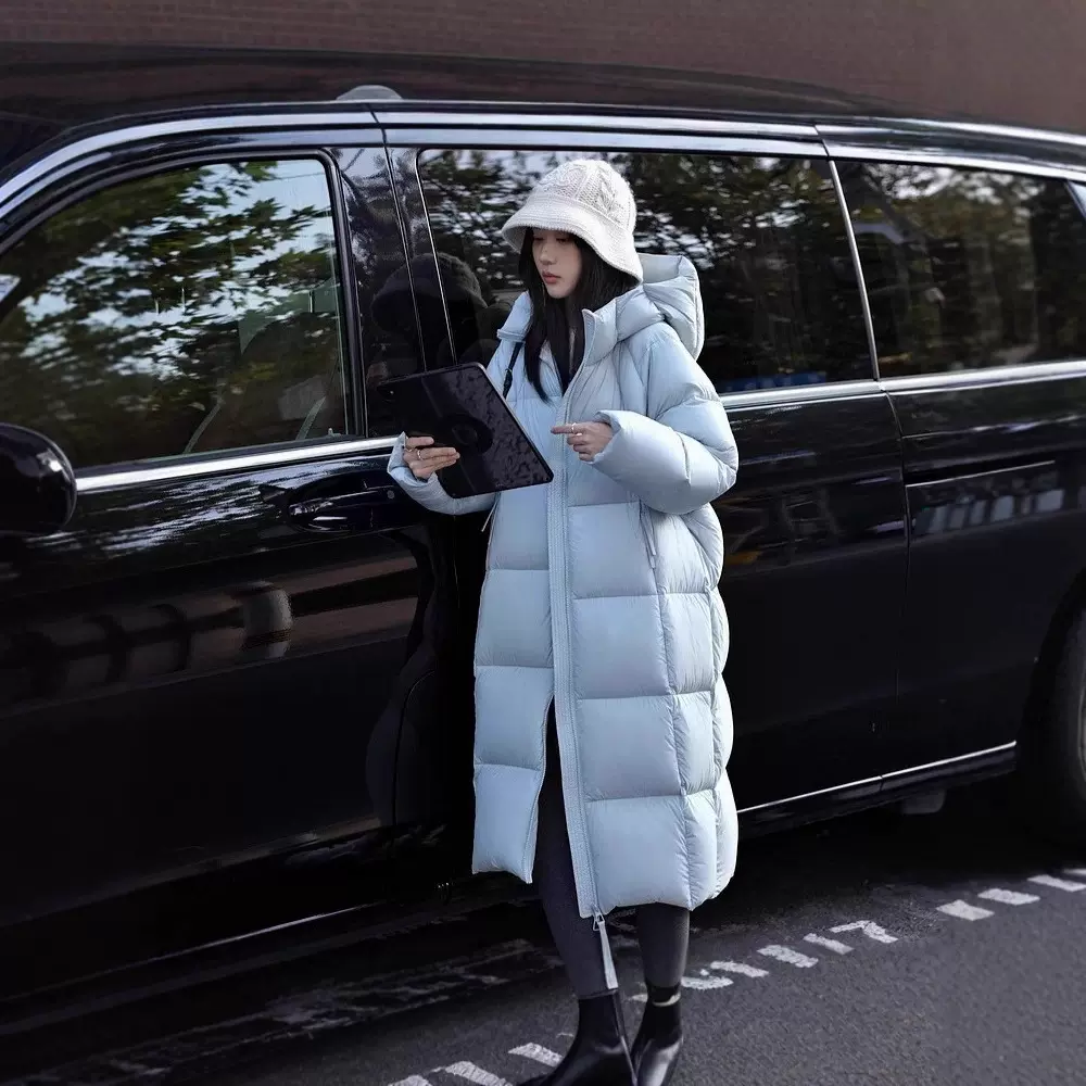 网红贝贝新国标90白鸭绒羽绒服女2025冬季短款加厚连帽中长款宽松