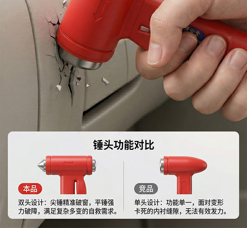 Car window breaker multifunctional holder, life-saving hammer, emergency fire escape hammer for vehicle use