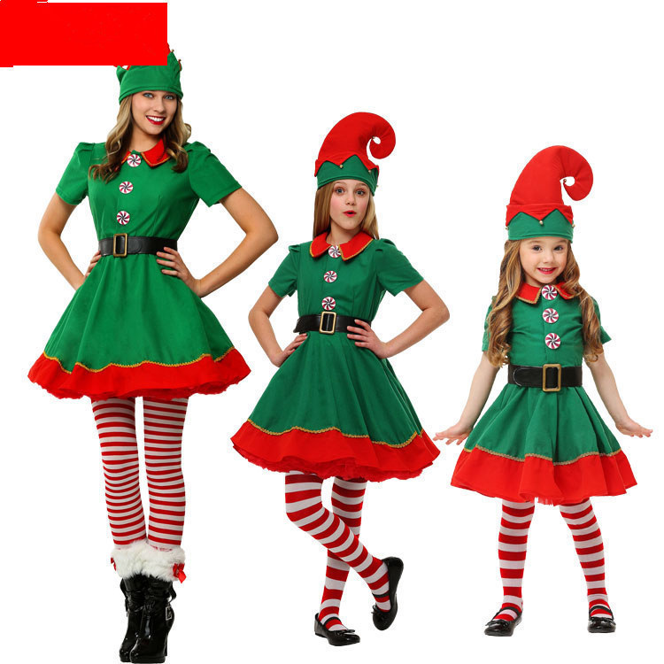 子供男女クリスマス服ハロウィン衣装大人クリスマスエルフ緑衣装コスプレ親子服祭り|undefined