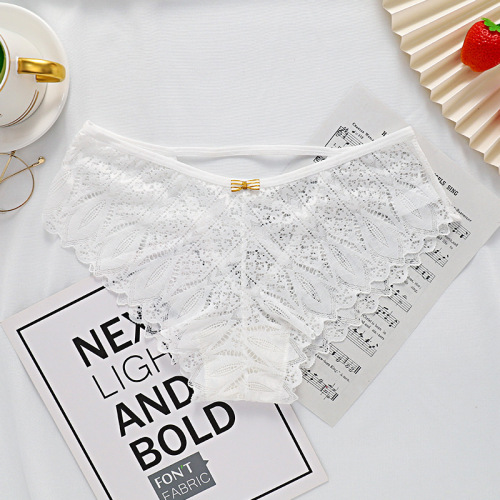 Amazon best-selling high-end lace-cutting cross-band women's triangle underwear trendy sexy mid-rise women's underwear large size