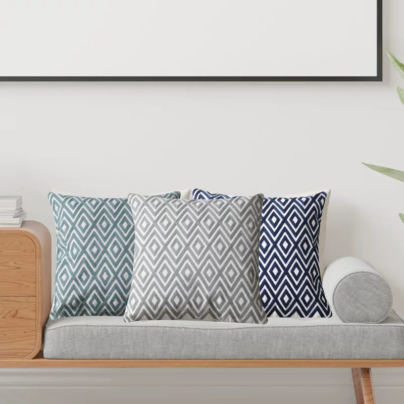 Modern Scandinavian pillow, sofa for bed, with embroidery