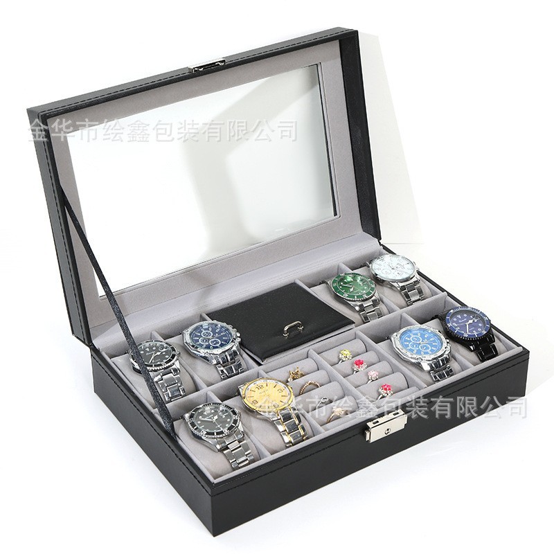 Transfronterizo Amazon venta caliente caja de reloj de cuero caja de regalo multifuncional reloj joyería caja de gafas con cerradura embalaje de regalo