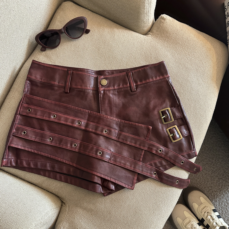 Hot Girl Y2K Sexy Hip-Hugging Leather Skirt Nightclub Women's Ultra-Short Pu Leather Pants Asymmetrical Dark Punk Style Summer Spot Hot Girl Y2K Sexy Hip-Hugging Leather Skirt Nightclub Women's Ultra-Short Pu Leather Pants Asymmetrical Dark Punk Style Summer Spot