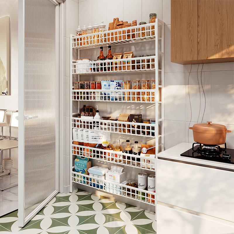 Estante para puerta de cocina sin perforación, organizador de pared para condimentos, estante de piso multicapa integrado