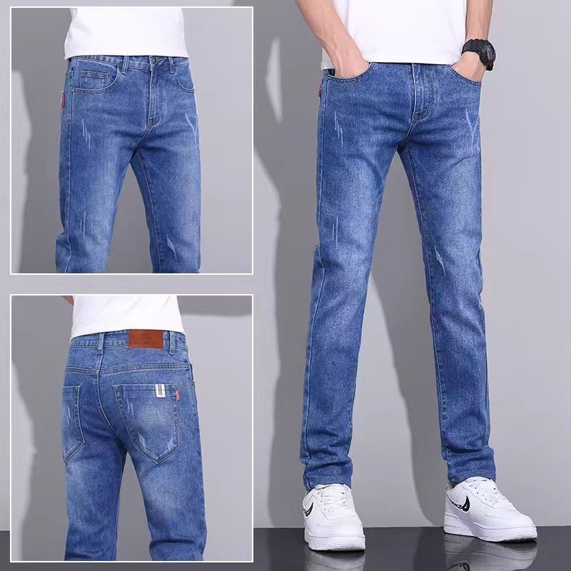 Spring and Summer Men's Elastic Slim-Fit Straight-Leg Jeans, Height-Enhancing Casual Trendy Versatile Business Skinny Pants for Men