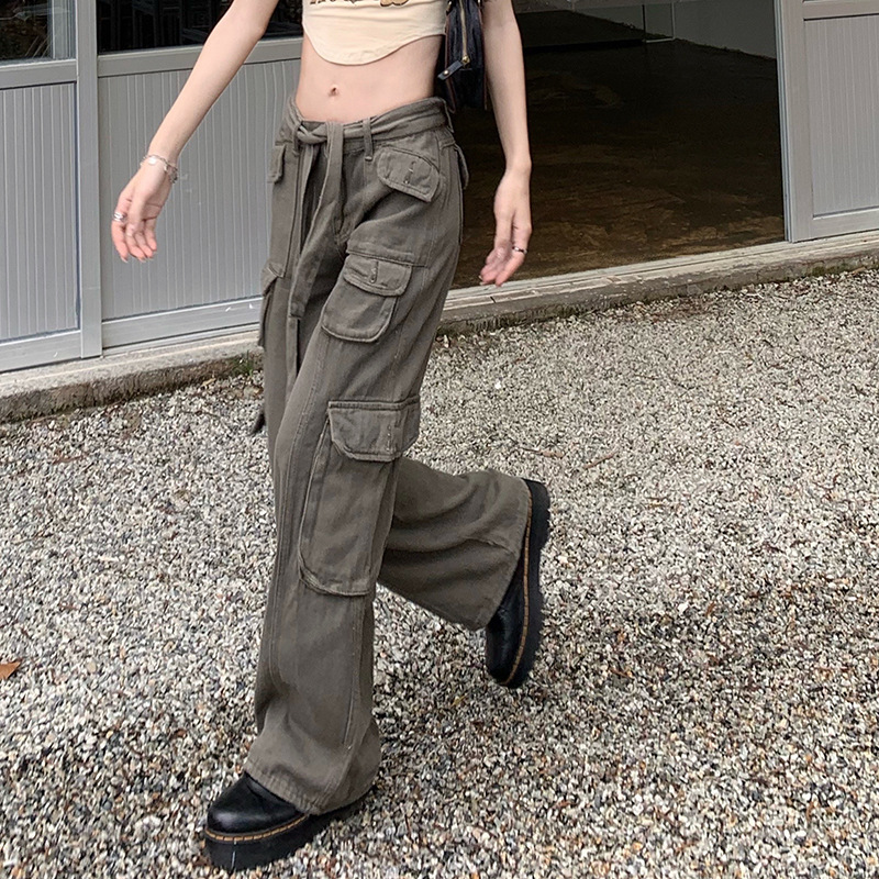 Autumn and Winter High Street Design Denim Cargo Pants for Women American Retro European and American Vibe Straight Wide Leg Millennium Return Pants Autumn and Winter High Street Design Denim Cargo Pants for Women American Retro European and American Vibe Straight Wide Leg Millennium Return Pants