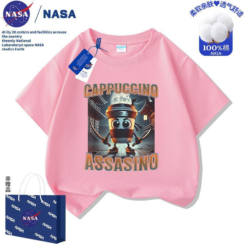 NASA 子供用山海経 AI 抽象半袖 Tシャツ カプチーノ アサシーノ 男の子と女の子のトップス|undefined