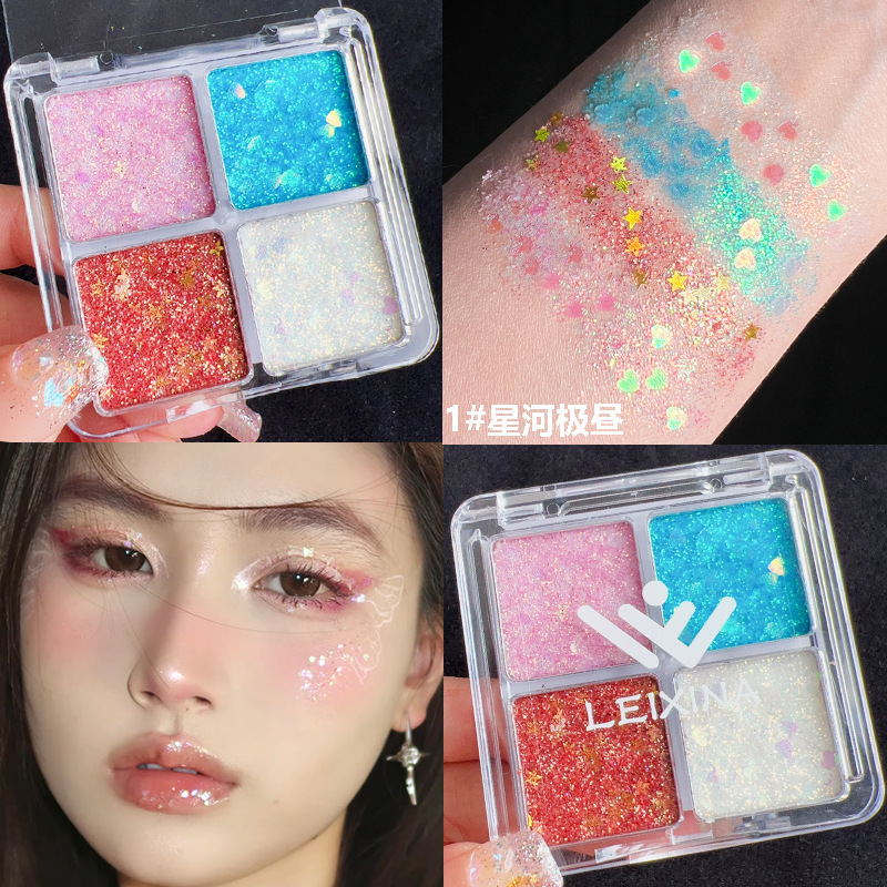 Sombra de ojos con lentejuelas de cuatro colores, maquillaje de escenario para niños, maquillaje de rendimiento, gel brillante, parche de maquillaje de ojos en polvo brillante