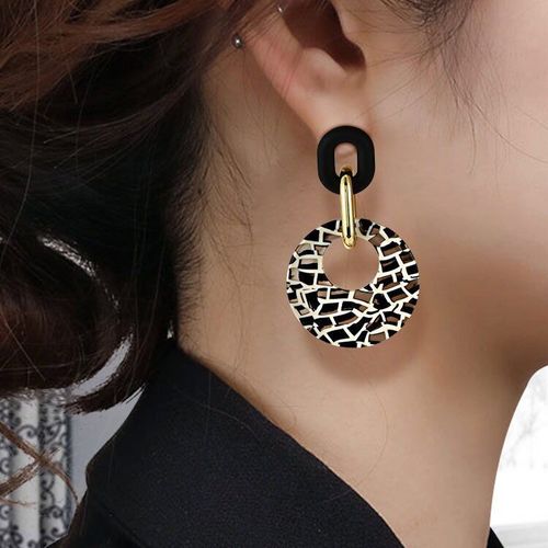 Retro exaggerated Italian black and white printed earring for women girls pattern temperament fashion resin acrylic acetate plate earrings