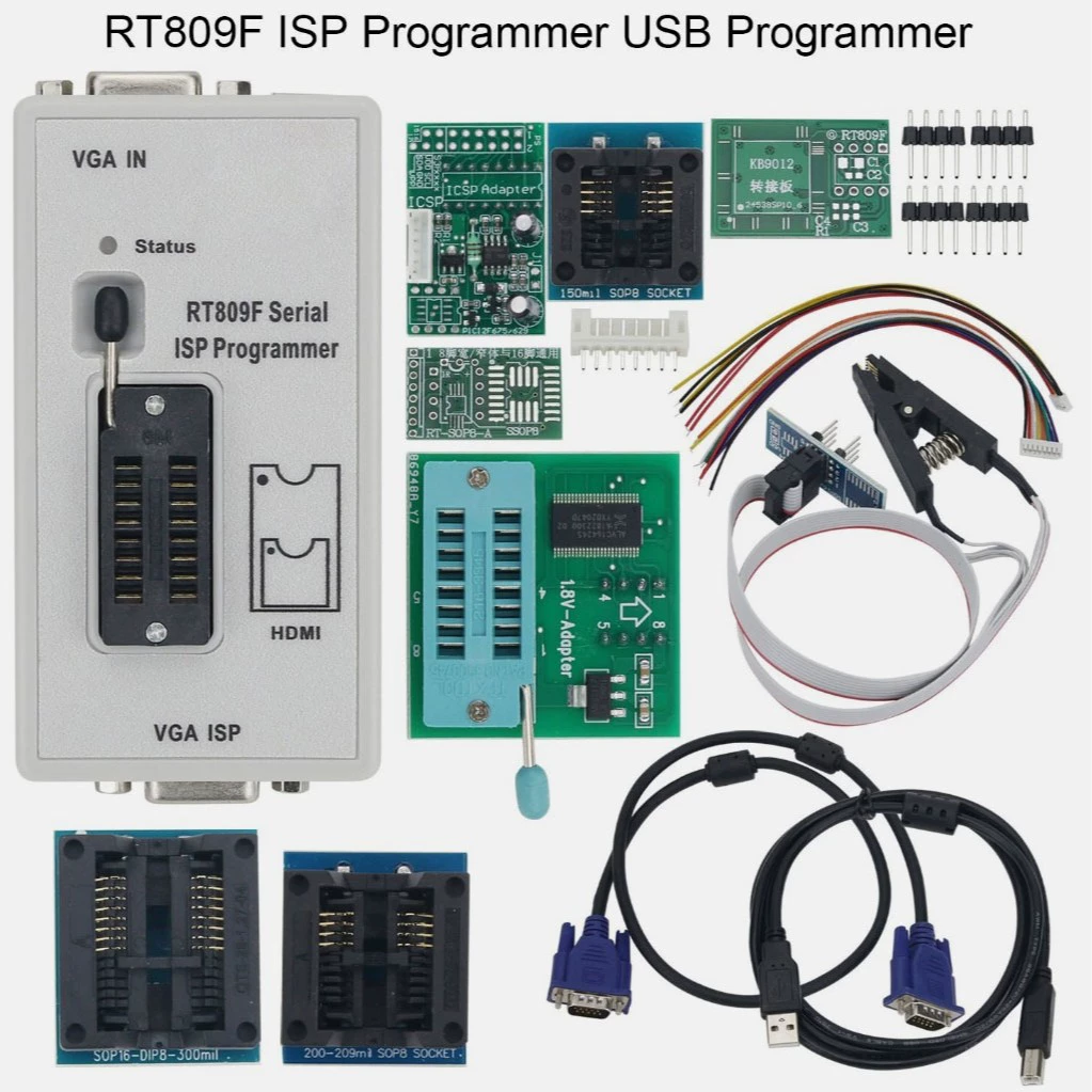 Программатор USB RT809F ISP для чтения и записи программ, LCD-программатор с 11 адаптерами для разъемов
