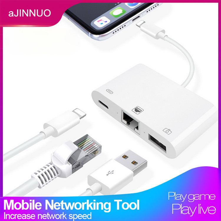 Three-in-one mobile phone connection network cable adapter is suitable for Apple mobile phone external RJ45 connection router network cable
