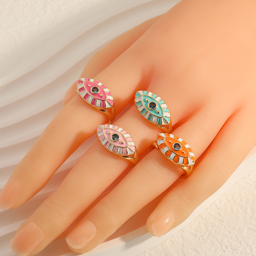 Retro Devilu0027S Eye Copper Open Ring Enamel Zircon Copper Rings
