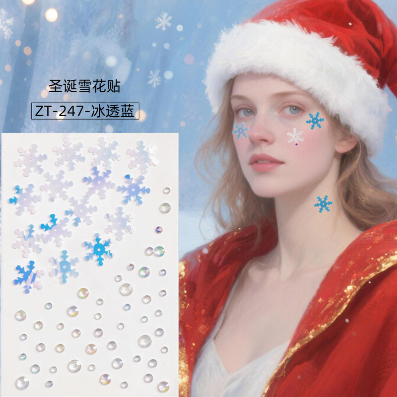 Winter Ice Transparent Blue Colorful Snowflake Face Sticker Christmas DIY Snowflake Makeup Eye Corner Adhesive Diamond Accessories Wholesale