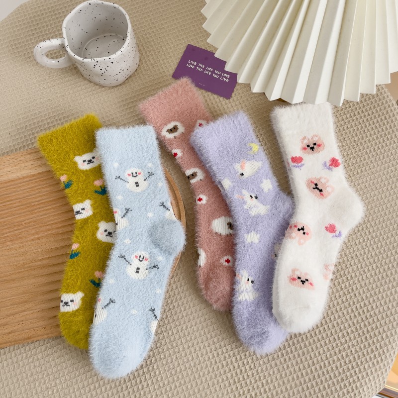 水貂绒袜子冬季加绒厚袜子女士毛绒袜子保暖睡眠袜居家珊瑚绒袜子|ms