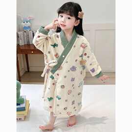 儿童浴袍珊瑚绒秋冬季加厚法兰绒睡衣宝宝浴巾女童男童家居服睡袍