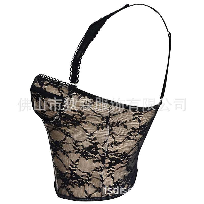 Eslinga de encaje transparente francés de estilo puro, chaleco trasero hermoso con almohadilla para el pecho, comercio exterior