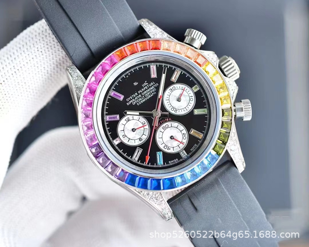 Comercio exterior transfronterizo, mano de obra, tres ojos y seis agujas, maquinaria multifuncional, Dituna Rainbow Di Steel Belt, reloj de registro para hombre, microempresa