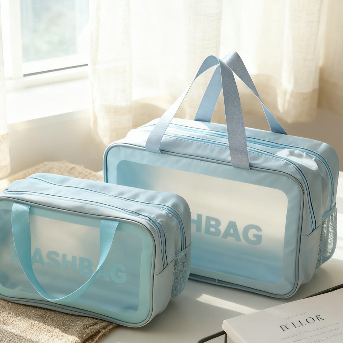 Bolsa de lavado de separación seca y húmeda de doble capa de gran capacidad bolsa de almacenamiento portátil engrosada bolsa de maquillaje Pu impermeable