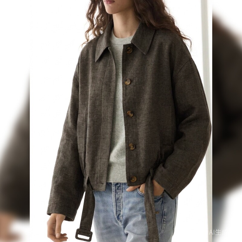 Old Money Relaxed Fit Ramie Niche Design Jacket Women's Autumn/Winter French Style Hem Belt Long Sleeve Linen Outerwear Old Money Relaxed Fit Ramie Niche Design Jacket Women's Autumn/Winter French Style Hem Belt Long Sleeve Linen Outerwear