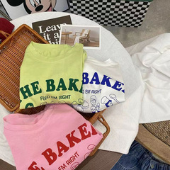 Cotton Children's Short-Sleeve T-Shirt Summer 2024 Korean Version New Half-Sleeve Top for Boys and Girls Stylish Letter Print