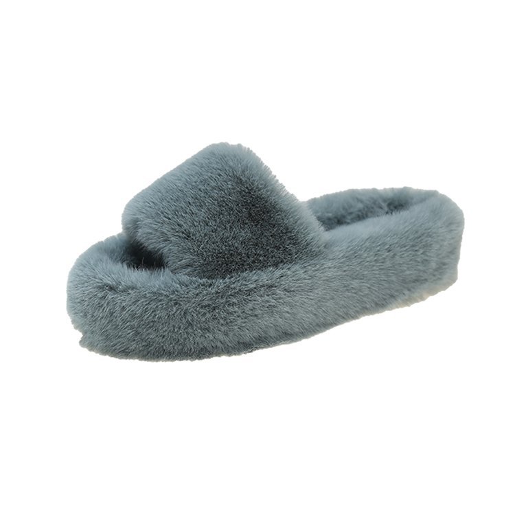 2023 new thick bottom one-word solid color foreign trade plus size fleece slippers flat bottom plush fur slippers casual fashion_voghion.com