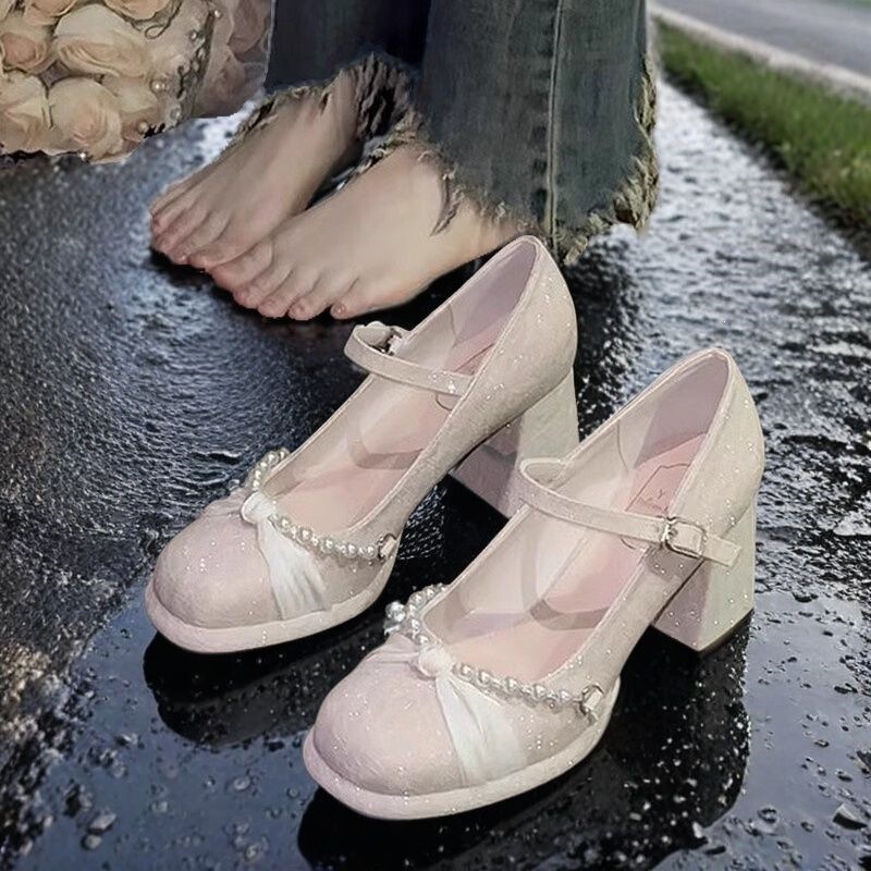 Sweet and Trendy Mary Jane Women's Shoes, New Fashionable Waterproof Platform Shoes, 6cm High Heels with Chunky Heels That Are Comfortable and Don'T Tire Your Feet