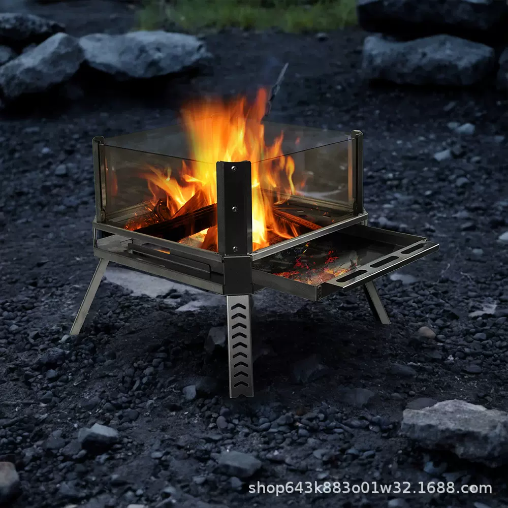 户外露营焚火台野餐桌面柴火炉便携式围炉煮茶取暖观火玻璃迷你炉