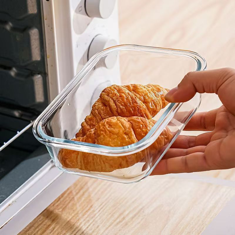 Food-Grade Household Heating Transparent Preservation Bowl with Lid, Sealed Box, Rectangular Insulated Glass Lunch Box 3