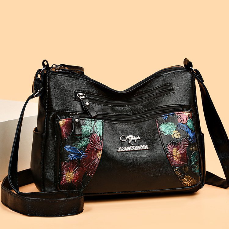 New washed leather soft comfortable lightweight simple Japanese and Korean style stitching mummy bag women's bag shoulder messenger bag wholesale