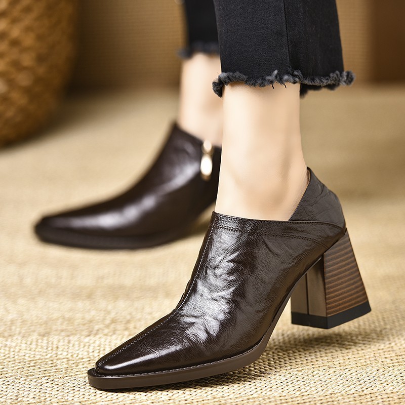 Women's Chunky Heel Retro High Heel Shoes Square Toe plus Size with Side Zipper And Deep Opening Spring New Export Shoes_voghion.com