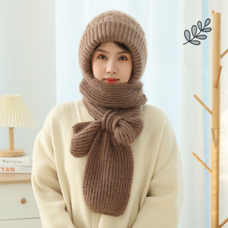 Conjunto de bufanda polar de ardilla para mujer, ideal para otoño e invierno. Incluye gorro de punto con calentador de cuello y hebilla._voghion.com