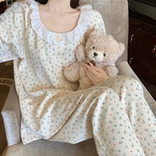 韩国ins休闲碎花睡衣女款秋冬季空气层夹棉加厚家居服长袖套装女
