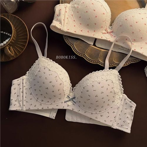 Sweet girl lace edge sexy underwear for women small bust shaping large, non-wired, anti-sagging cotton bra for ladies