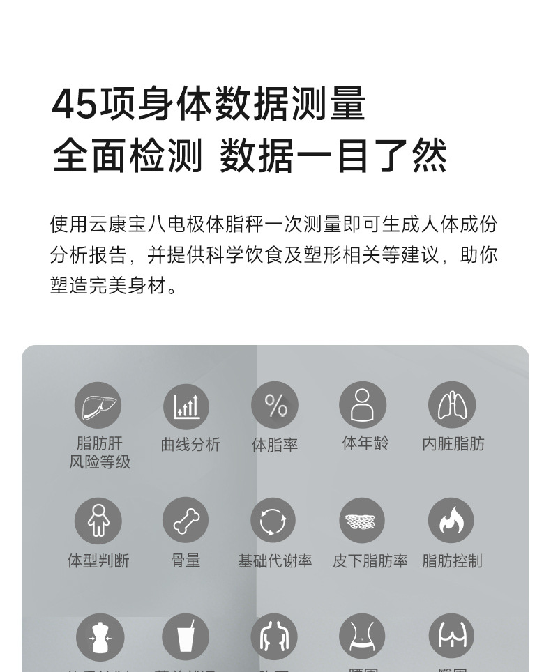 Smart home wide-screen color display scale, precision Bluetooth electronic scale, eight-electrode body fat analyzer for fitness management.