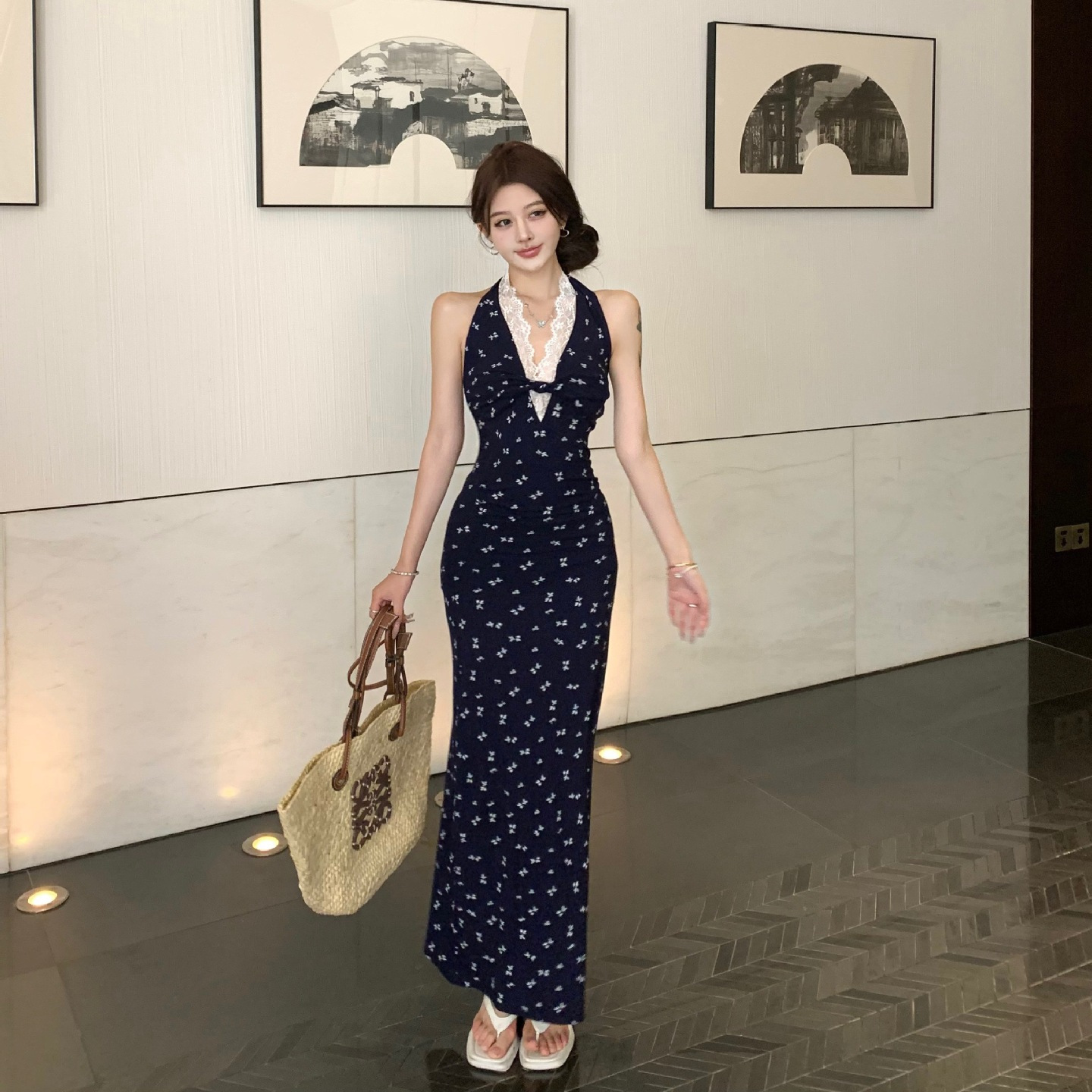 Lace summer blue dress