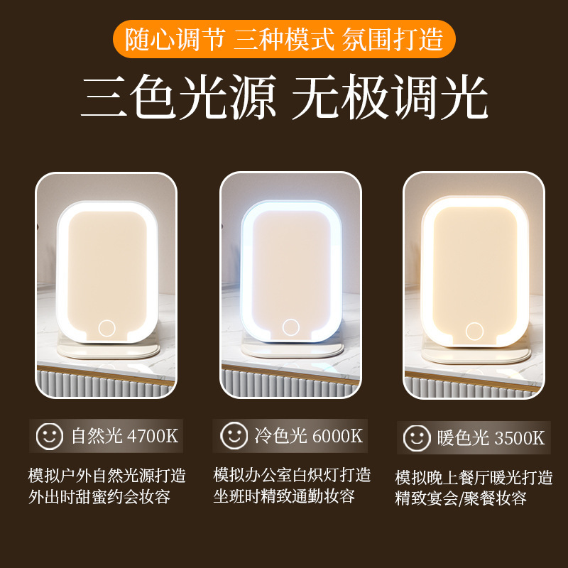 Espejo de maquillaje LED con lámpara plegable portátil portátil inswind dormitorio de estudiantes de escritorio de dibujos animados de alta definición espejo de escritorio