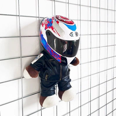 Motorcycle doll helmet bear, Motosiklet dəbilqələri - height-28cm-purple-red-black-bear-shoei-power-supply-upgraded-tail-wing