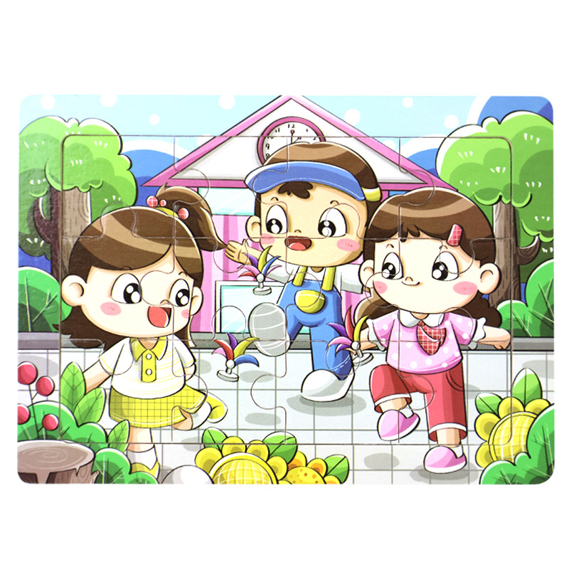 Rompecabezas plano de madera de 12 piezas, juguetes educativos para niños pequeños, rompecabezas de pensamiento lógico cognitivo de animales de dibujos animados de educación temprana