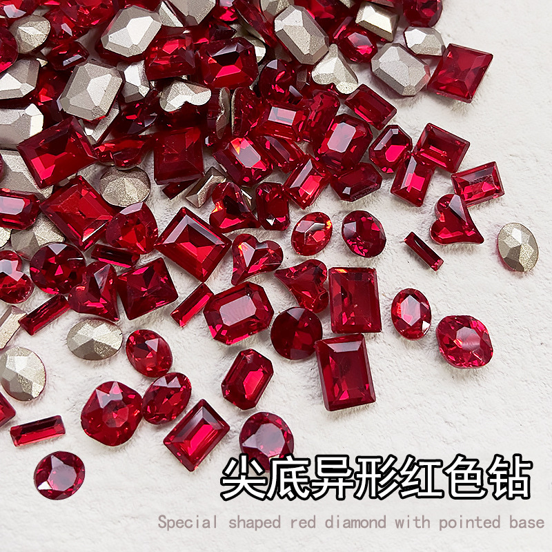 Nail jewelry red pointed bottom diamond nail diamond mixed decoration wholesale new year big red love nail jewelry