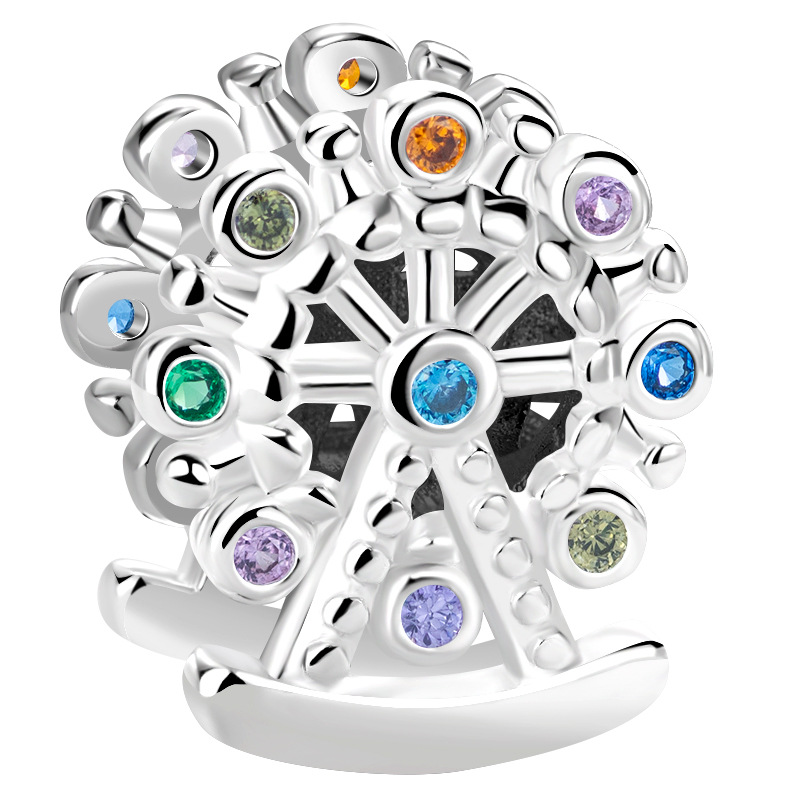 White Copper Silver-Plated Cute Colorful Zircon Windmill Ferris Wheel Beaded Bracelet DIY Accessories European and American Fashion Large Diameter Loose Beads