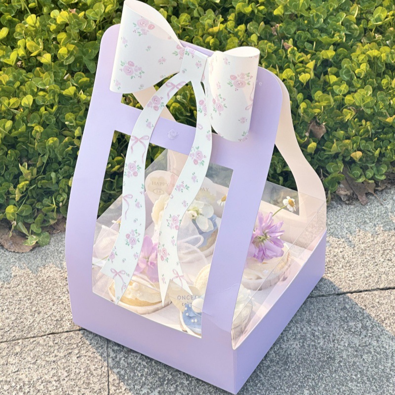 Día de la Madre Bowknot 4 cajas de vasos de papel portátiles Plug de decoración de pasteles Caja de embalaje de postres de mamá