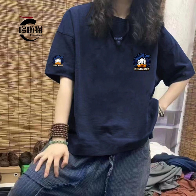 棉短袖T恤女2025夏季新款卡通宽松百搭韩版圆领上衣女ins风|undefined