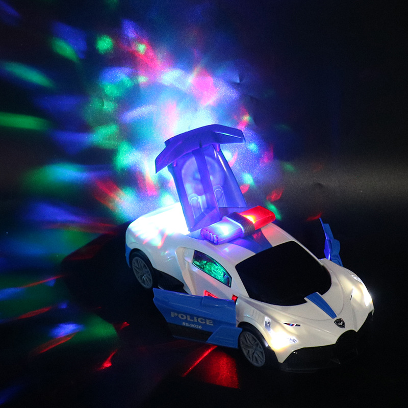Tiktok mismo baile eléctrico puerta giratoria coche de policía colorido música luz coche deportivo carreras modelo chico