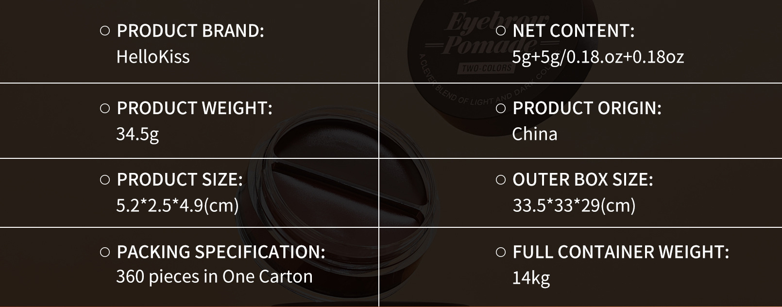 Hellokiss Two-Color Eyebrow Cream 2-in-1 Natural Long-lasting and color-enhancing Eyebrow Shaping Cream Wild Eyebrow Brow Pomade details Picture