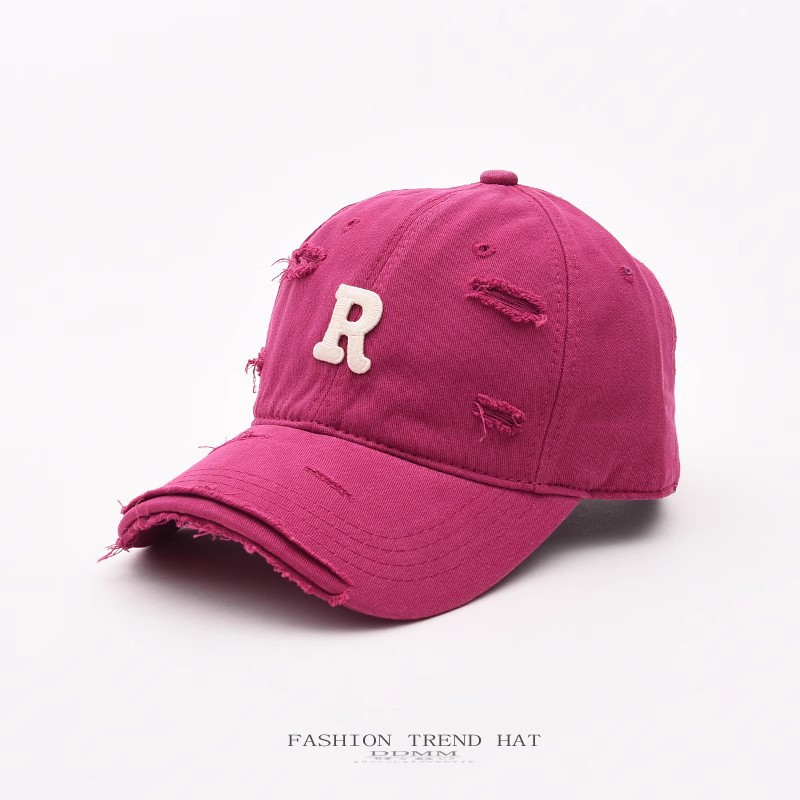Casquette de baseball lettre R pour hommes et femmes, usée avec des trous, des avant-toits incurvés, des casquettes à bec de canard pour le printemps et l'été, pare-soleil, petite_voghion.com