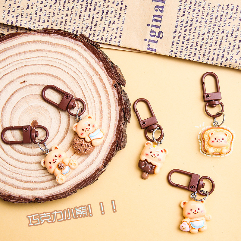 Fun Cartoon Chocolate Bear Food Play Keychain Pendant Creative Cute DIY Jewelry Hanging Gifts for Girlfriends Fun Cartoon Chocolate Bear Food Play Keychain Pendant Creative Cute DIY Jewelry Hanging Gifts for Girlfriends