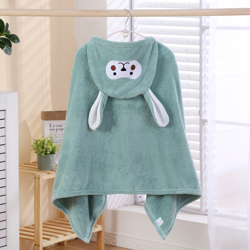 Toalla de baño de terciopelo coral con capucha, poncho absorbente, albornoz con capucha bordado para bebé, manta infantil de dibujos animados. image 14