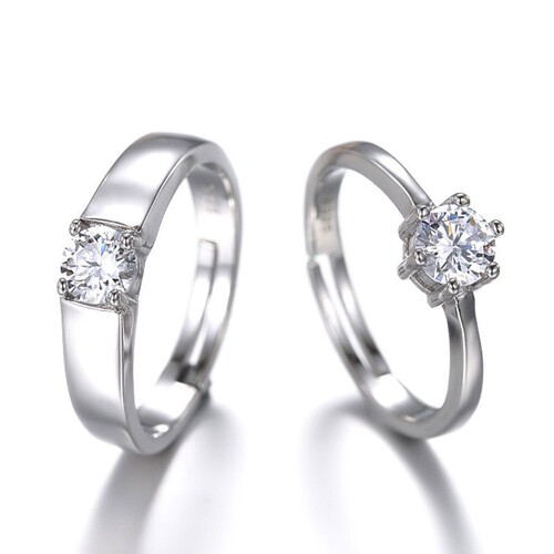 Cross-border Korean version of creative open wedding rings, men's and women's diamond rings, silver-plated couple rings
