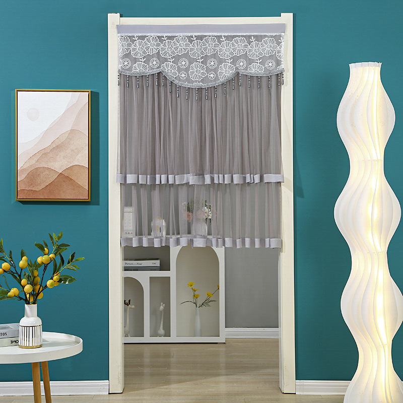 New Punch-Free Summer Door Curtain Partition Hanging Curtain Half Gauze Curtain Home Decorative Curtain Self-Adhesive Lace